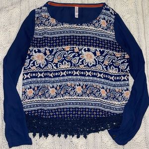 Size medium navy blue and orange floral Aztec blouse from Target. Worn twice